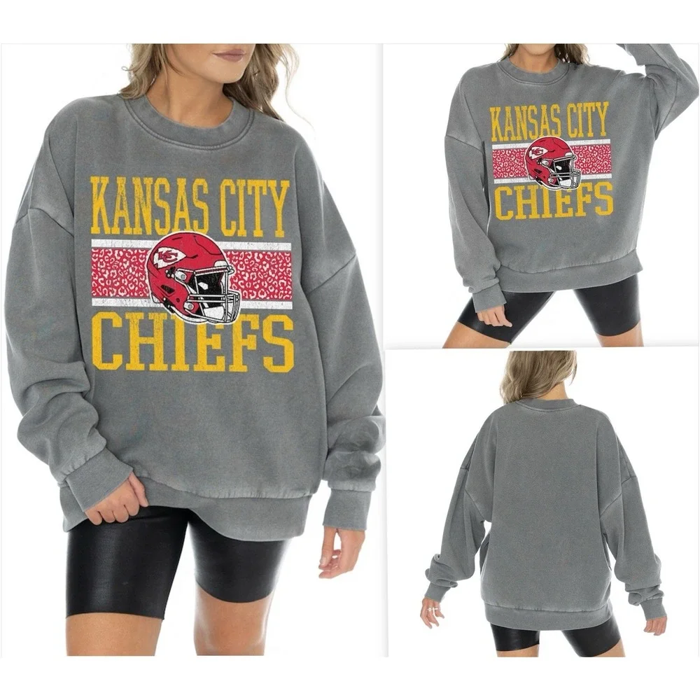 Gameday Couture Kansas City Chiefs Grey Vintage Wash Oversized Sweater‎ M NFL